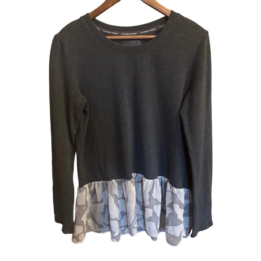 Victoria's Secret Gray Sheer butterfly ruffle‎ Hem sweater size Large